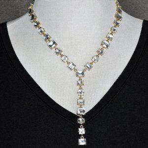 Gold & Crystal Y Statement Necklace